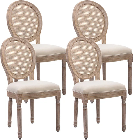 Dining Chairs Set of 4 French Vintage, Mid Century Upholstered Farmhouse Fabric Cover