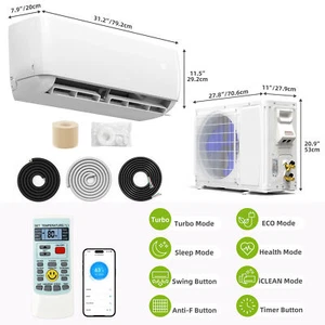 12000 BTU Mini Split Air Conditioner 20 SEER2 115V Ductless AC Cool 750 Sq. Ft - Picture 1 of 6