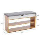Wooden Ottoman Shoes Storage Rack Bench Padded Grey Seat Cabinet Cupboard Stand