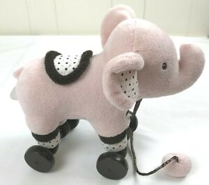 Piccolochic Pink Brown ELEPHANT Stuffed Animal Plush Pull Toy Wood Wheels Costco