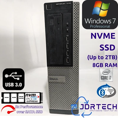 Customizable Windows 7 Pro Dell Optiplex 7010 Core i7 NVME SSD 8GB WiFi BT USB3 - Image 1 of 4