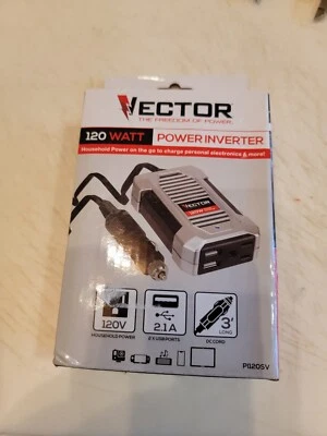 Vector 120 Watt Power Inverter (PI120SV) 12V DC 120V AC USB Charging. - Image 1 of 4