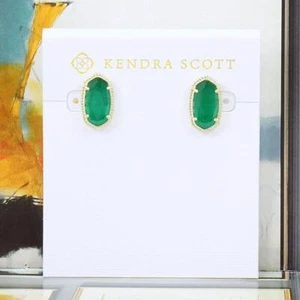 NUEVO SIN ETIQUETAS Kendra Scott Ellie Simulado Ojo de Gato Verde Aretes Chapados en Oro Mayo - Imagen 1 de 5