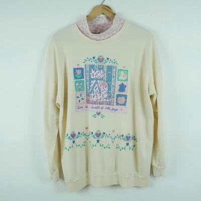 Moletom Vintage Médio Anos 90 Grannycore Gato Gatinho Fofo Pastel Oversized Aconchegante - Imagem 1 de 4