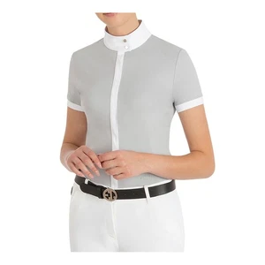 Equiline Damen Turnier Shirt Eulae silver sconce hellgrau mit weißem Kragen - Picture 1 of 4