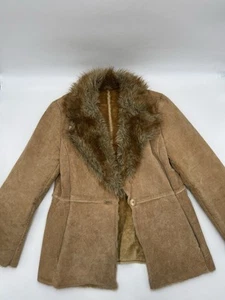 Vintage St. John Bay Genuine Suede Leather Jacket Coat Large Fleece Tan Women’s - Picture 1 of 14