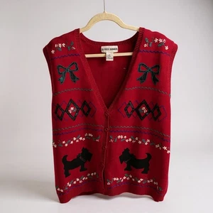 Alfred Dunner 2X Red Scottie Dog Christmas Vest Sleeveless Sweater Holiday - Picture 1 of 7