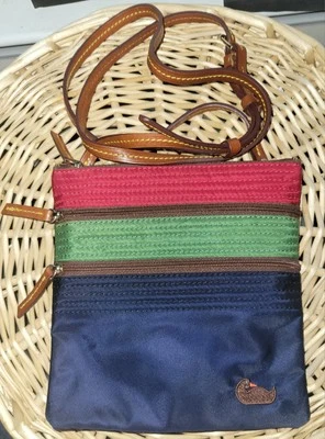 Bolso Bandolera Dooney & Bourke Triple Cremallera Azul Rojo Verde Correa de Cuero GC  Foto 1 de 4
