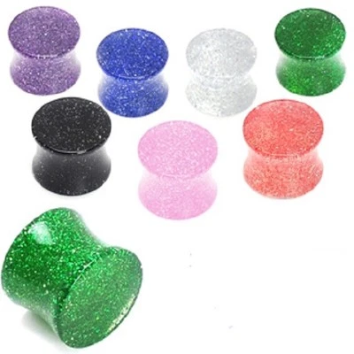 One Pair Solid Acrylic Lightweight Ultra Super Glitter Saddle Plugs Choose Color - Image 1 of 2