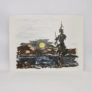 Sgraffito Painting Landscape 6" X 8" Unsigned Unframed Moonrise Over Lake - Picture 1 of 4