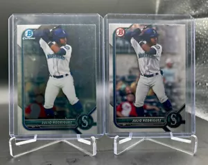 2022 Bowman Chrome & Paper Julio Rodriguez #BCP-45 & #BP-45 Mariners RC - Foto 1 di 2