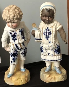 German Mark Antique North and South Figures African American Doll Flow Blue - Picture 1 of 11