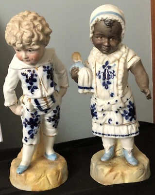 German Mark Antique North and South Figures African American Doll Flow Blue - Image 1 of 4