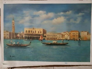 Dipinti scena paesaggio venezia A MANO Olio su Tela 60X90CM BELLISSIMI SOGGETTI - Picture 1 of 8
