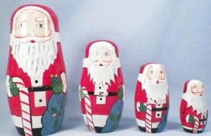 Santa Claus Nesting Dolls Set of 4 Wood Wooden Vintage Paint Wear #4 - Picture 1 of 10