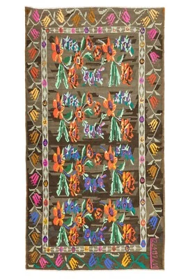 Alfombra floral boho de gran tamaño - colorida Kilim turca vintage - 6,8 x 12,9 pies Foto 1 de 4
