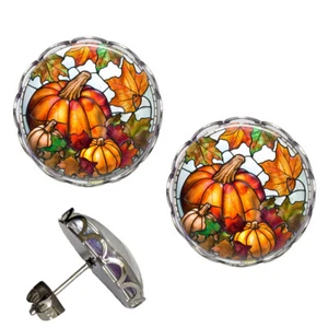 Fall Leaves & Pumpkins Earrings NO TARNISHING Studs Halloween & Thanksgiving - Picture 1 of 6