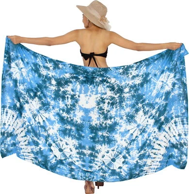 LA LEELA Rayon Beach Cover Up Women Wrap  Sarong Tie Dye 78"X43" Royal Blue_4697 - Image 1 of 3