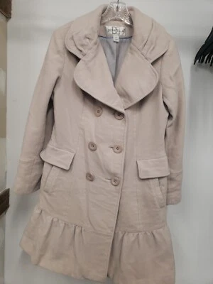 Abrigo de invierno Donatella beige mezcla lana abotonada, talla 14 Foto 1 de 4