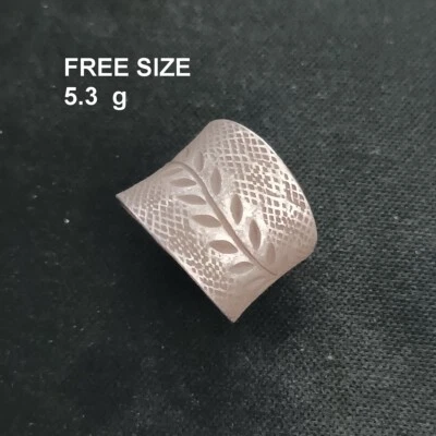 FINE SOLID SILVER RING FIXED SIZE VINTAGE 5g FERN ENGRAVED BAND #RR071 - Image 1 of 4