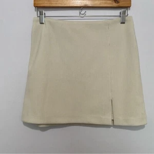 House of Harlow 1960 Women's Corduroy Mini Skirt Small Cream Slit Minimalist - Picture 1 of 9