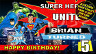 Bannière d'anniversaire super-héros design personnalisé intérieur extérieur fête