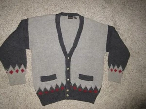 VTG STRUCTURE SHETLAND WOOL CARDIGAN SWEATER MEN SZ LARGE GRAY - Picture 1 of 5