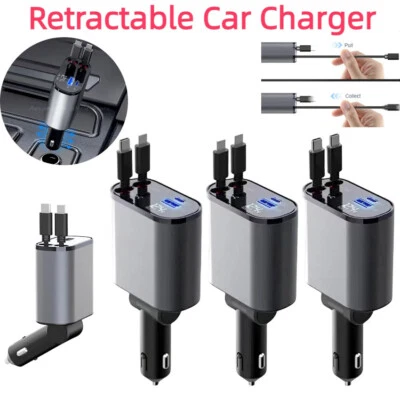 Retractable Car Charger Cable For Apple iPhone Samsung Xiaomi Huawei 4 in 1 - Image 1 of 4