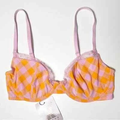 SAVAGE X FENTY Women's Size 32D Pink & Orange Gingham Remix Unlined Plunge Bra - Image 1 of 4