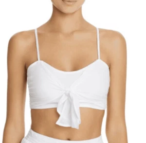 Aqua White Front Knot Bandeau Bikini Beach Top S - Picture 1 of 7