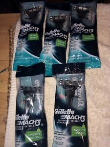 Lot Of 5 Gillette Mach3 Sensitive Disposable Razors Brand New Sealed A2
