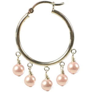 Sterling Silver Hoop Earrings made with Swarovski Crystal Elements - Pink Pearl - Picture 1 of 1