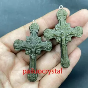 2" Natural Gold Obsidian Cross Quartz Crystal Skull Carved Pendant Healing 2pc - Picture 1 of 5
