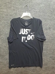 Nike Mens Just Do It T-Shirt Dri Fit Short Sleeve The Nike Tee Swoosh Sz L Blac - Picture 1 of 6