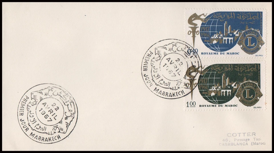 LIONS CLUB-COVER-MOROCCO-1967-50 YEARS OF LIONS CLUB INTERNATIONAL-FDC- - Image 1 of 1