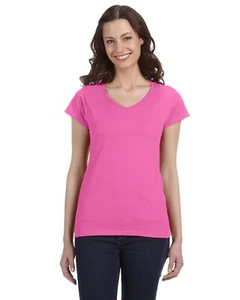 Gildan G64VL Ladies SoftStyle Fitted V-Neck Tee Short Sleeve Top T-Shirt - Picture 1 of 10