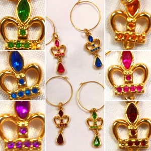 CROWN PRINCESS QUEEN CHARMS WINE GLASS JEWELRY EACH A DIFFERENT COLOR SET OF 6 - Picture 1 of 16