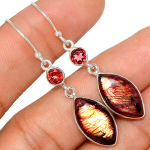 Red Flash Labradorite & Garnet 925 Sterling Silver Earring Jewelry BE84101