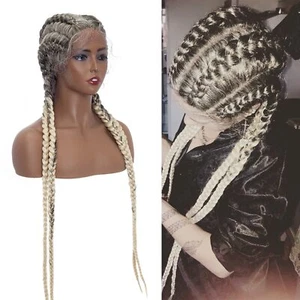 34INCH Lace Front Braided Wig 4 Box Braids Cornrow Braided Wig with Baby Hair US - Picture 1 of 8