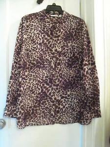 WOMENS STUDIO WORKS LONG SLEEVE BUTTON LEOPARD PRINT BLOUSE SHIRT SIZE XL NWT - Picture 1 of 6