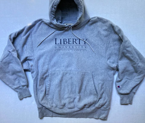 Vtg Champion Reverse Weave Liberty University Hoodie Sweatshirt Mens Large Gray Cover