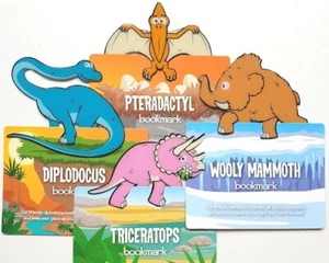 Dinosaur Bookmarks, Clip on Page Markers, Wooly Mammoth, Pteradactyl - Picture 1 of 5