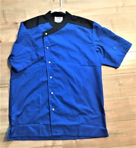 Happy Chef Women's Size M Blue Black Snap Up Professional Cook Smock Shirt - Picture 1 of 2