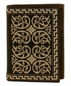 ¡Nuevo! CARTERA TRIPLE MARRÓN Nocona Leather Goods con costuras bordadas crema - Imagen 1 de 1