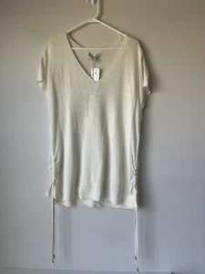 Neu mit Etikett Tommy Bahama Boho-T-Shirt Leinenmischung Tunika Damengröße L weiß UVP 118 $ - Bild 1 von 11