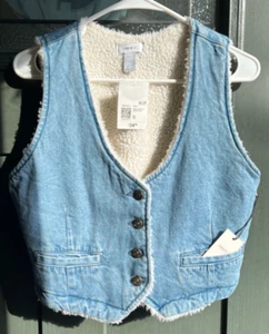 Forever 21 - Ladies Medium Denim Vest W/Sherpa Lining - Size S -NWT - Picture 1 of 7