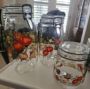 Vintage Corning Corelle Spice Of Life Set of 3 Glass Spice of Life Storage Jars - Picture 1 of 4