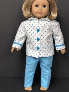 18 Zoll Puppenpyjama und Hausschuhe passen American Girl Puppe Aqua mit Rosenknospen - Bild 1 von 4