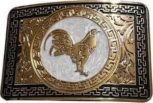 ROOSTER BELT BUCKLE 4.5" GOLD & SILVER METAL WESTERN FASHION NEW #EH13082 - Picture 1 of 23