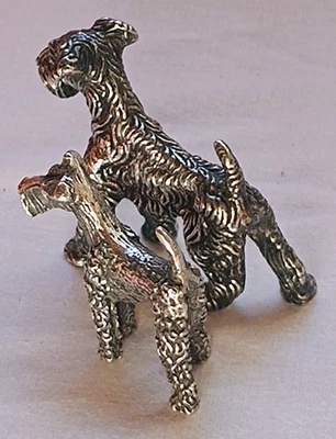 ARGENTO 800 Fox Terrier, 2  cane  microfusione, figura - Immagine 1 di 4